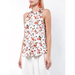 A.L.C. Ansie Floral Print Stretch Silk Sleeveless Blouse Top Blush Pink Red